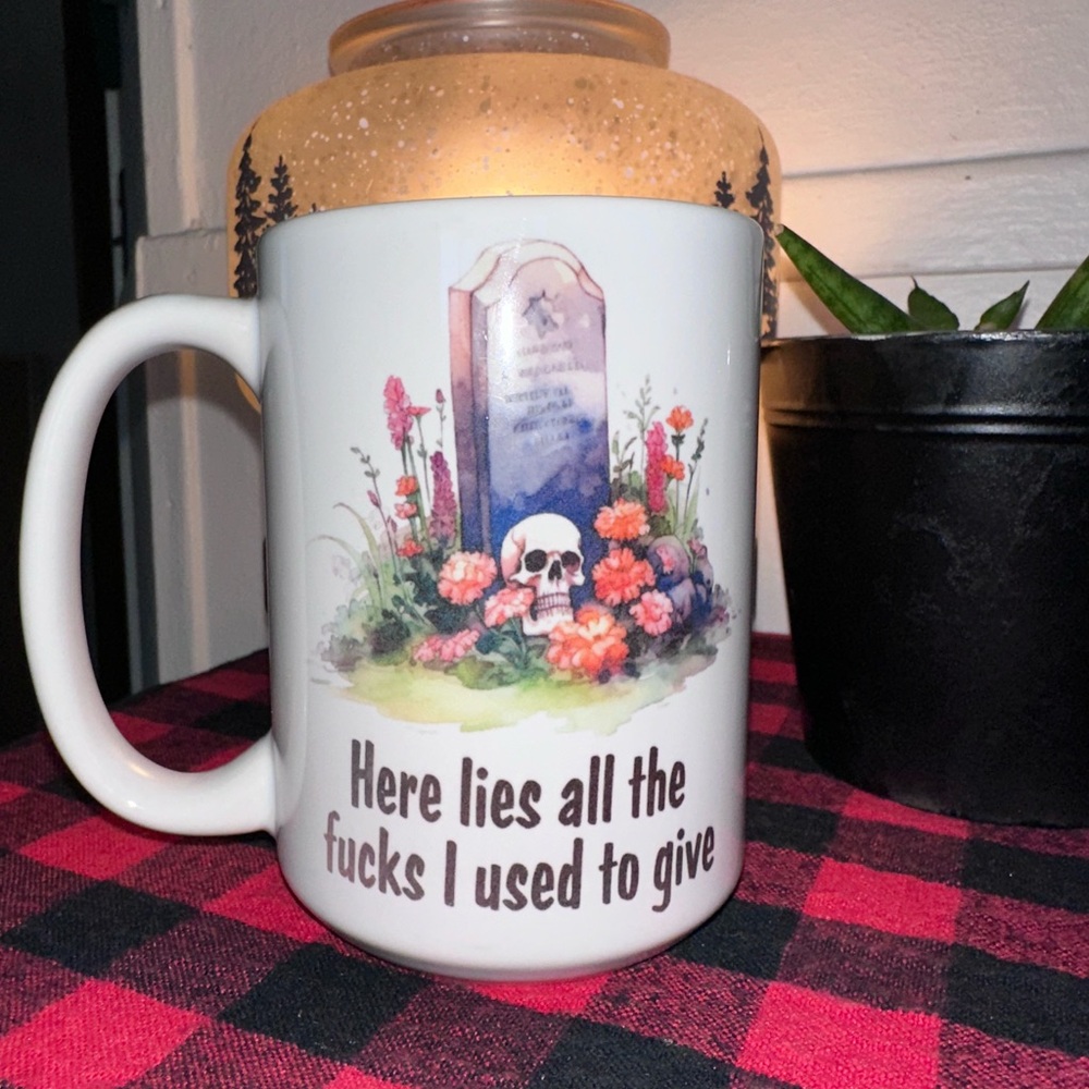 White Mug with Humorous Quote and Floral Design